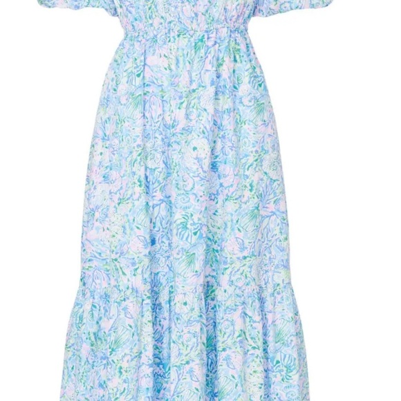 Lilly Pulitzer Dresses & Skirts - LILLY PULITZER Tamie Off The Shoulder Cotton Midi Dress Surf Blue Size XS